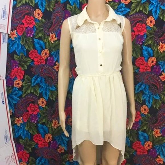 WOMEN'S LIGHT BEIGE CREME DRESS PRETTY BUTTON UP COLLAR MIDI DRESS LARGE - Picture 2 of 7